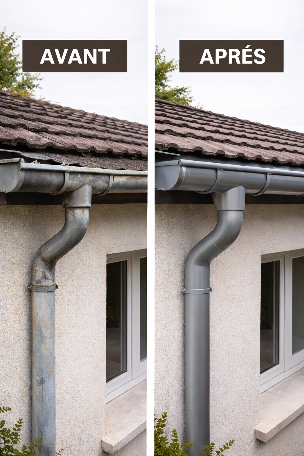 Photo de gouttière avant après